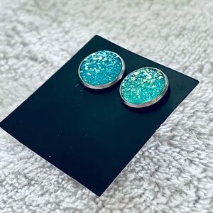 Sparkling Turquoise Druzy Faux Crystal Stud Earrings